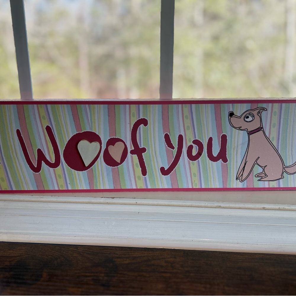 Charming Pink and White 'Woof You' Dog Wall Art